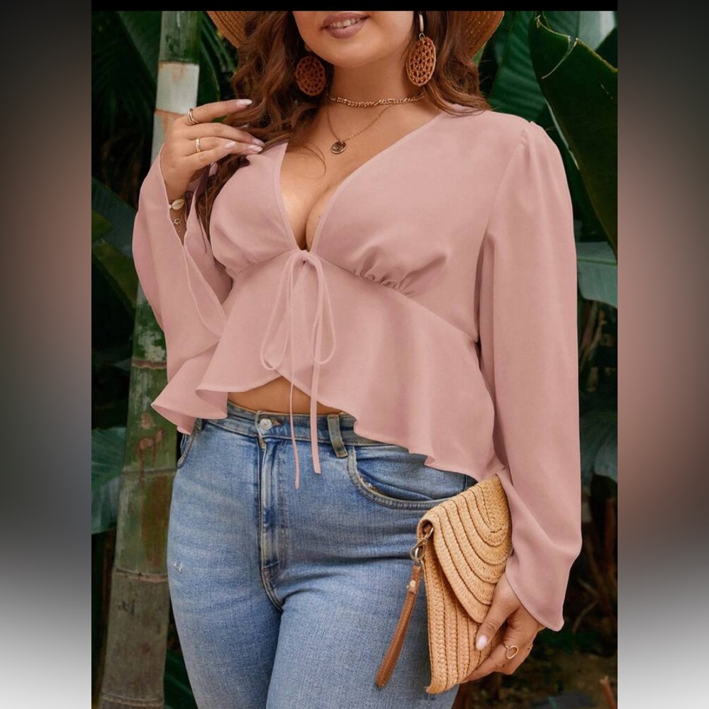 Flounce Blush V-Neck Blouse